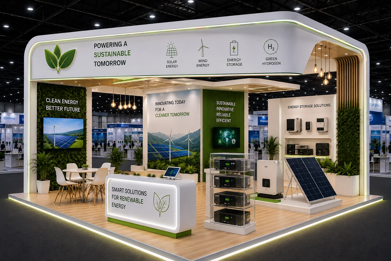 Three-Side Open Exhibition Stall Design for Renewable Energy India